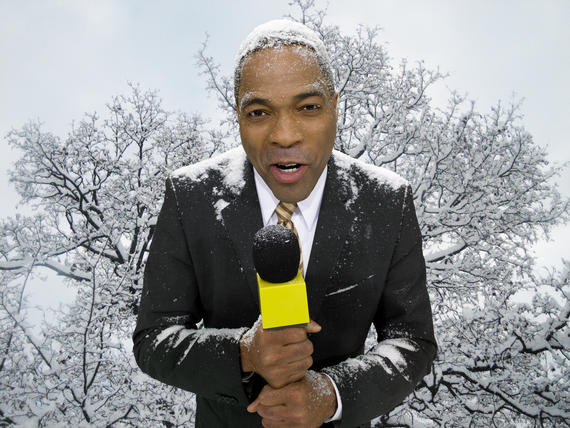 John is a reporter. He works at the local TV station. He is reporting about the bad weather in the mountain.